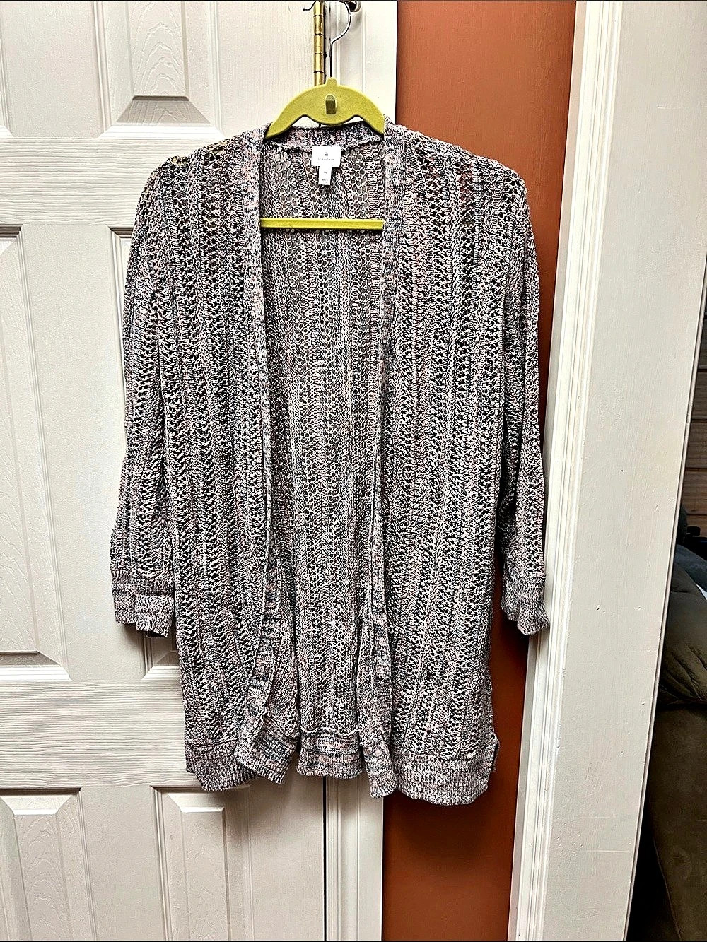 Dressbarn Cotton Cardigan Gray & Pink Size XL Like New